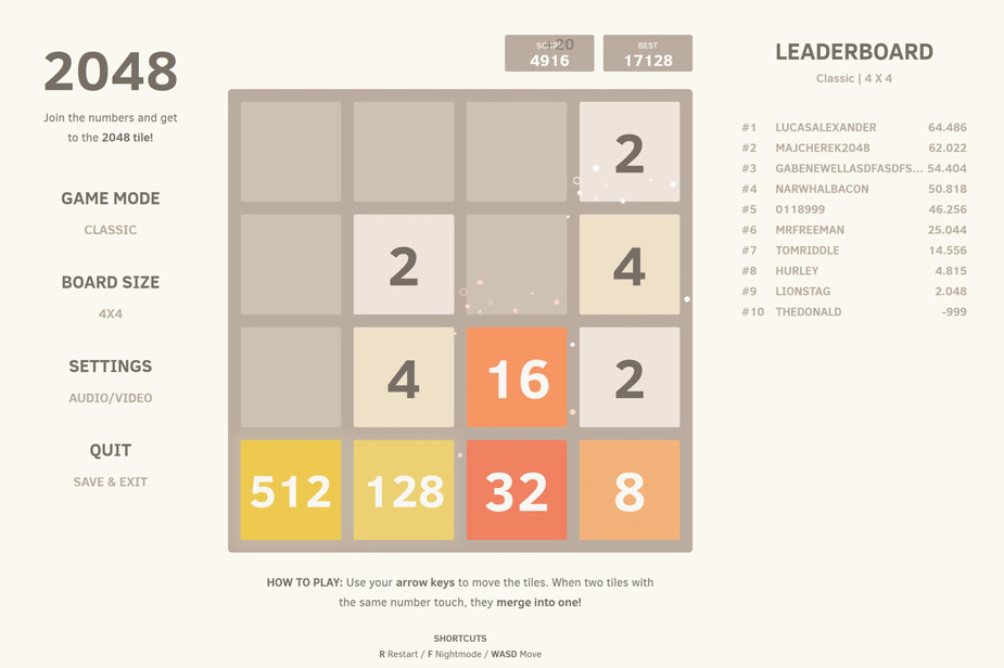 Скриншот игры «2048» Скриншот игры «2048»